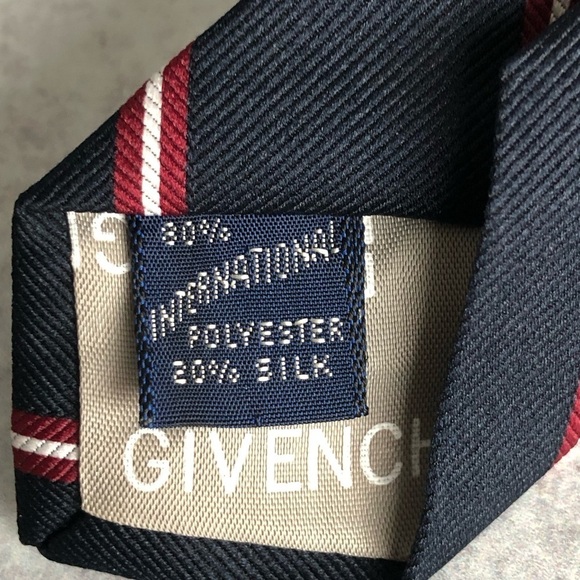 Givenchy Gentlemen Paris Mens Tie Navy Blue Red And White Stripe - Picture 9 of 13